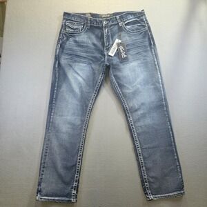 True Luck Men's Stretch Straight Denim Blue Jeans Size 38x30 NWT